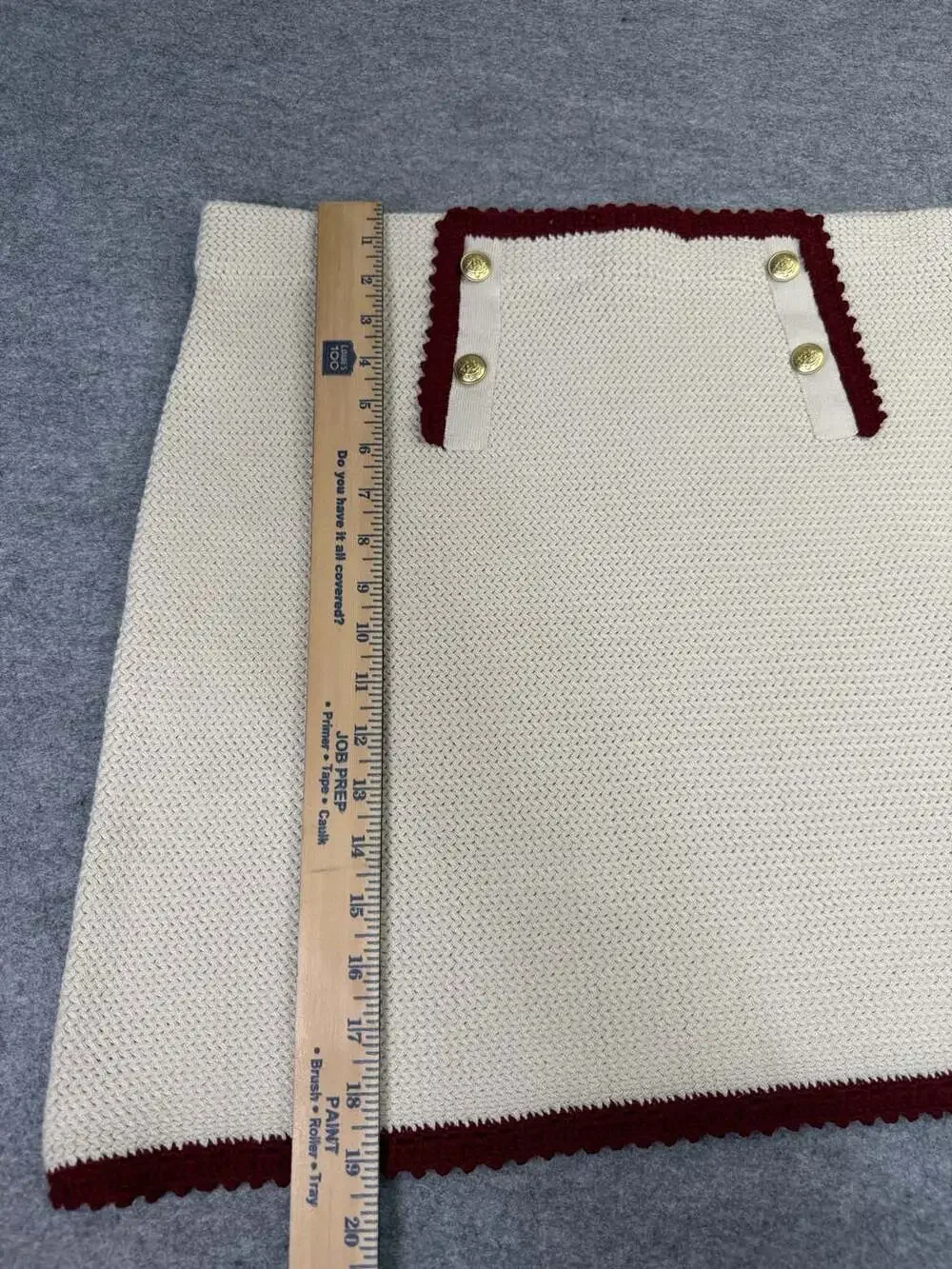 J.Crew Contrast Hem Knit Skirt Size XXL Oyster White Red Gold Buttons